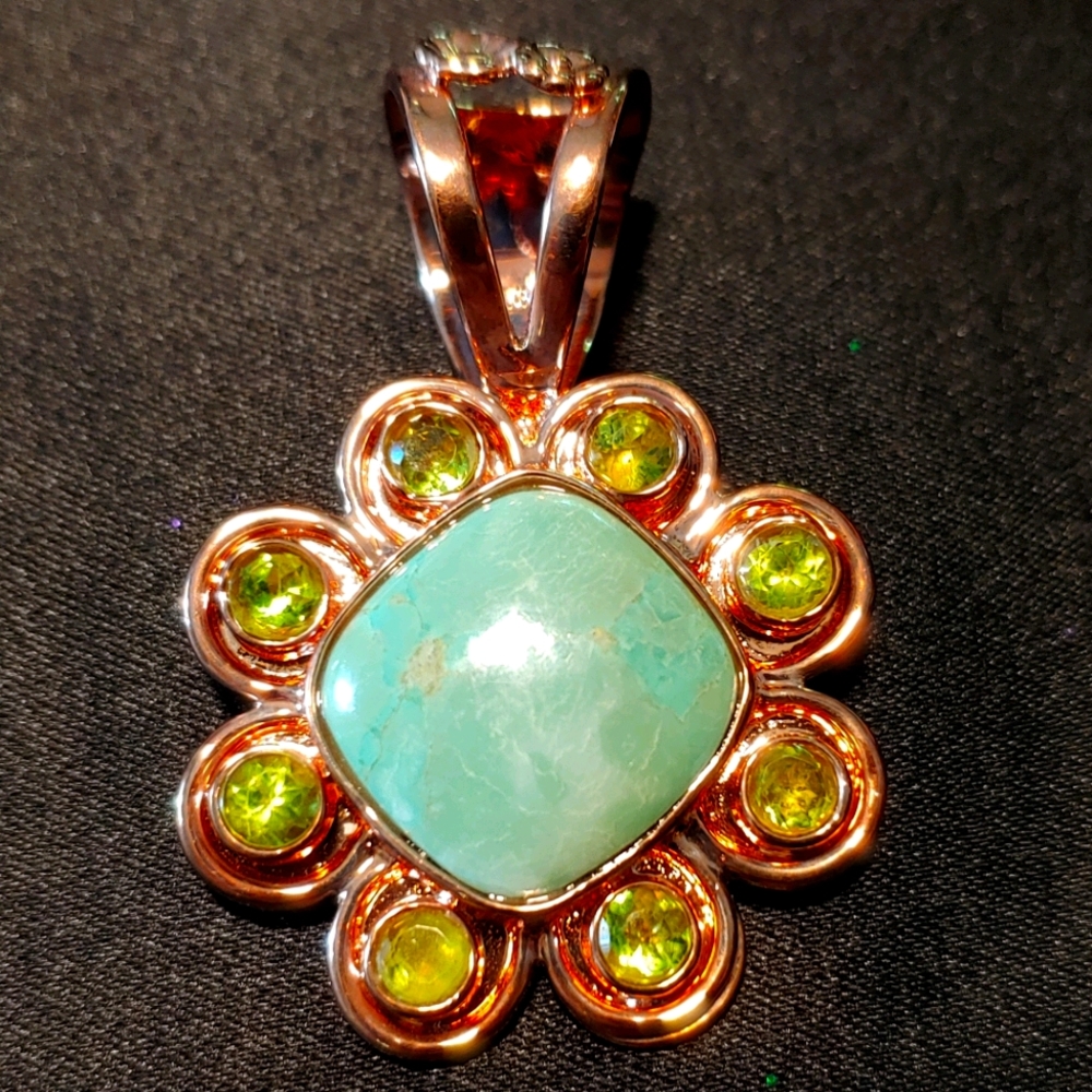 Mine Finds Dtr Marked Copper, Variscite, Peridot Pendant